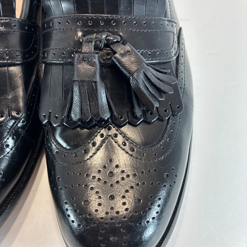 Men's Sz 9.5 M Leather Shoes Bostonian Classics First Flex Black Tassel Wingtip - Picture 9 of 16